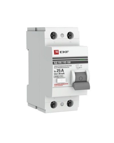 УЗО ВД-100 2P 25А 30мА тип AC эл-мех  PROxima (elcb-2-25-30-em-pro). Выключатель дифференциального тока (УЗО). EKF во Владивостоке