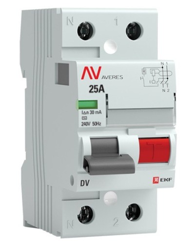 DV 2P 25А/ 30мА (AC)  AVERES (rccb-2-25-30-ac-av). Выключатели дифференциального тока (УЗО). EKF во Владивостоке