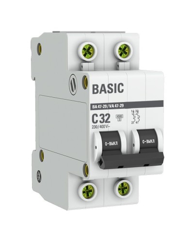 Автоматический выключатель 2P 32А (C) 4,5кА ВА 47-29 Basic (mcb4729-2-32C): Автоматический выключатель во Владивостоке