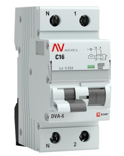 DVA-6 1P+N 16А (C) 30мА (AC) 6кА  AVERES (rcbo6-1pn-16C-30-ac-av). Автоматический выключатель дифференциального тока. EKF во Владивостоке
