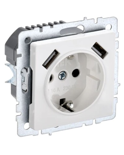 Розетка с з/к с USB A+A 2,1А РЮш10-1-БрБ белый BRITE (BR-R14-16-U21-D21-K01). Розетка с заземлением с защитными шторками, 2,1А. IEK во Владивостоке