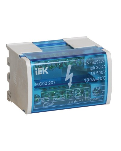 ШНК 2х7 L+PEN (YND10-2-07-100). Шина на DIN-рейку в корпусе (кросс-модуль). IEK во Владивостоке