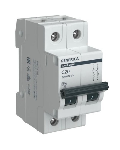 GENERICA ВА47-29М 2P C 20А 4,5кА (MVA21-2-020-C-G). Автоматический выключатель. IEK во Владивостоке