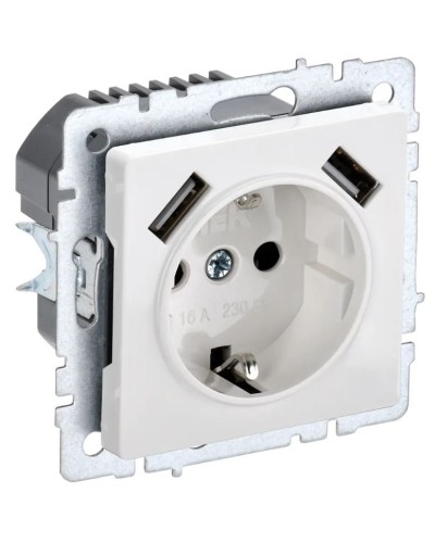 Розетка с з/к с USB A+A 3,1А РЮш10-2-БрБ белый BRITE (BR-R14-16-U21-D31-K01). Розетка с заземлением с защитными шторками, 3,1А. IEK во Владивостоке