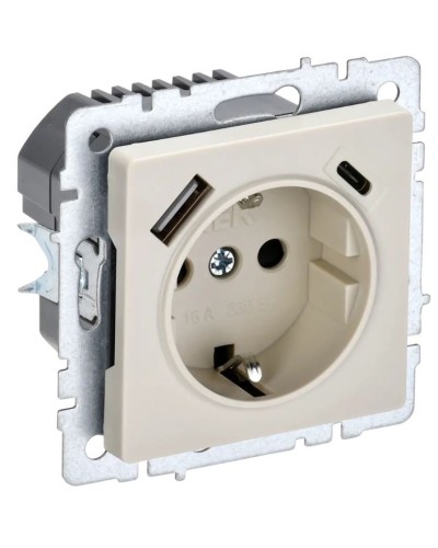 Розетка с з/к с USB A+C 18Вт РЮш11-1-БрКр бежевый BRITE (BR-R14-16-U22-018-K10). Розетка с заземлением с защитными шторками, 18Вт. IEK во Владивостоке