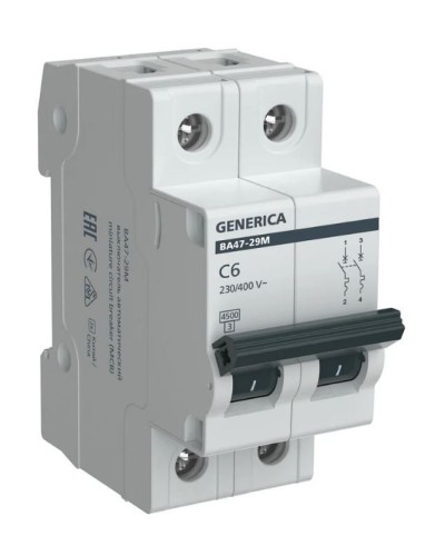 GENERICA ВА47-29М 2P C 6А 4,5кА (MVA21-2-006-C-G). Автоматический выключатель. IEK во Владивостоке