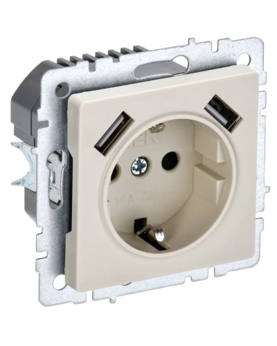 Розетка с з/к с USB A+A 3,1А РЮш10-2-БрКр бежевый BRITE (BR-R14-16-U21-D31-K10). Розетка с заземлением с защитными шторками, 3,1А. IEK во Владивостоке