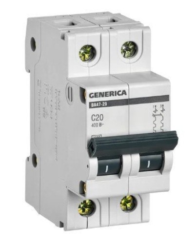 GENERICA ВА47-29 2P C 20А 4,5кА (MVA25-2-020-C). Автоматический выключатель. IEK во Владивостоке