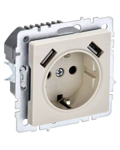 Розетка с з/к с USB A+A 2,1А РЮш10-1-БрКр бежевый BRITE (BR-R14-16-U21-D21-K10). Розетка с заземлением с защитными шторками, 2,1А. IEK во Владивостоке