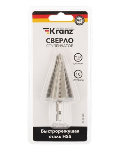Сверло по металлу ступенчатое 9,0-36,0 мм 110 mm 62 HRC Kranz (KR-12-6604): Сверло по металлу шлифованное во Владивостоке