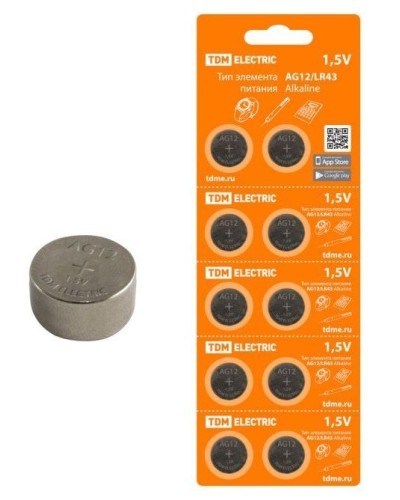 AG12/LR43 Alkaline 1,5V BP-10 TDM (SQ1702-0046). Элемент питания. TDM ЕLECTRIC во Владивостоке