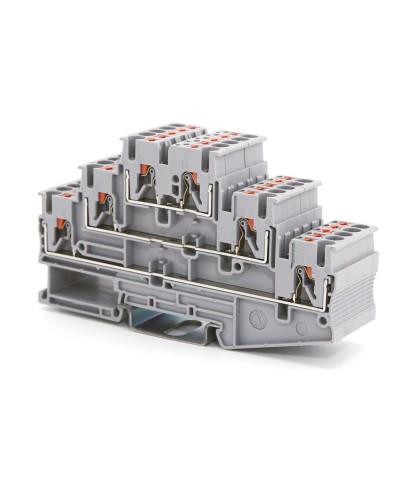 Клемма трехуровневая, зажим push-in, 2.5 кв.мм, синяя (VPR-2.5-3L-BU). Клемма проходная, 6 точки подключения. ДКС во Владивостоке