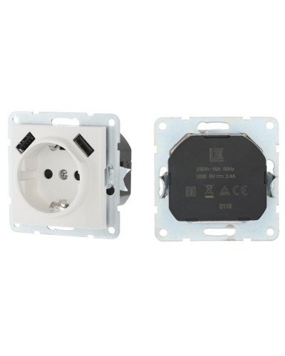 Розетка с з/к + 2xUSB разъема, 2А, белый LK60 (868004-1). Розетка. Экопласт во Владивостоке